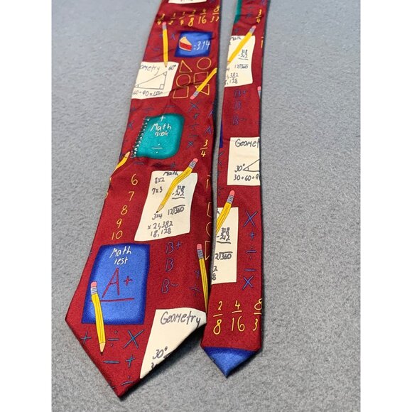Save the Children Collection Math Themed Silk Tie Red Educational Geometry Desig - Picture 5 of 5